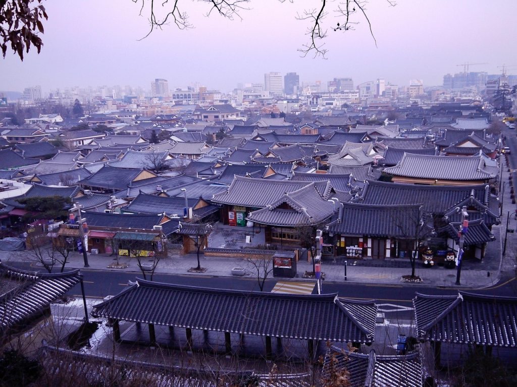 Jeonju Hanok Village with over 700 traditional Korean houses and tiled rooftops